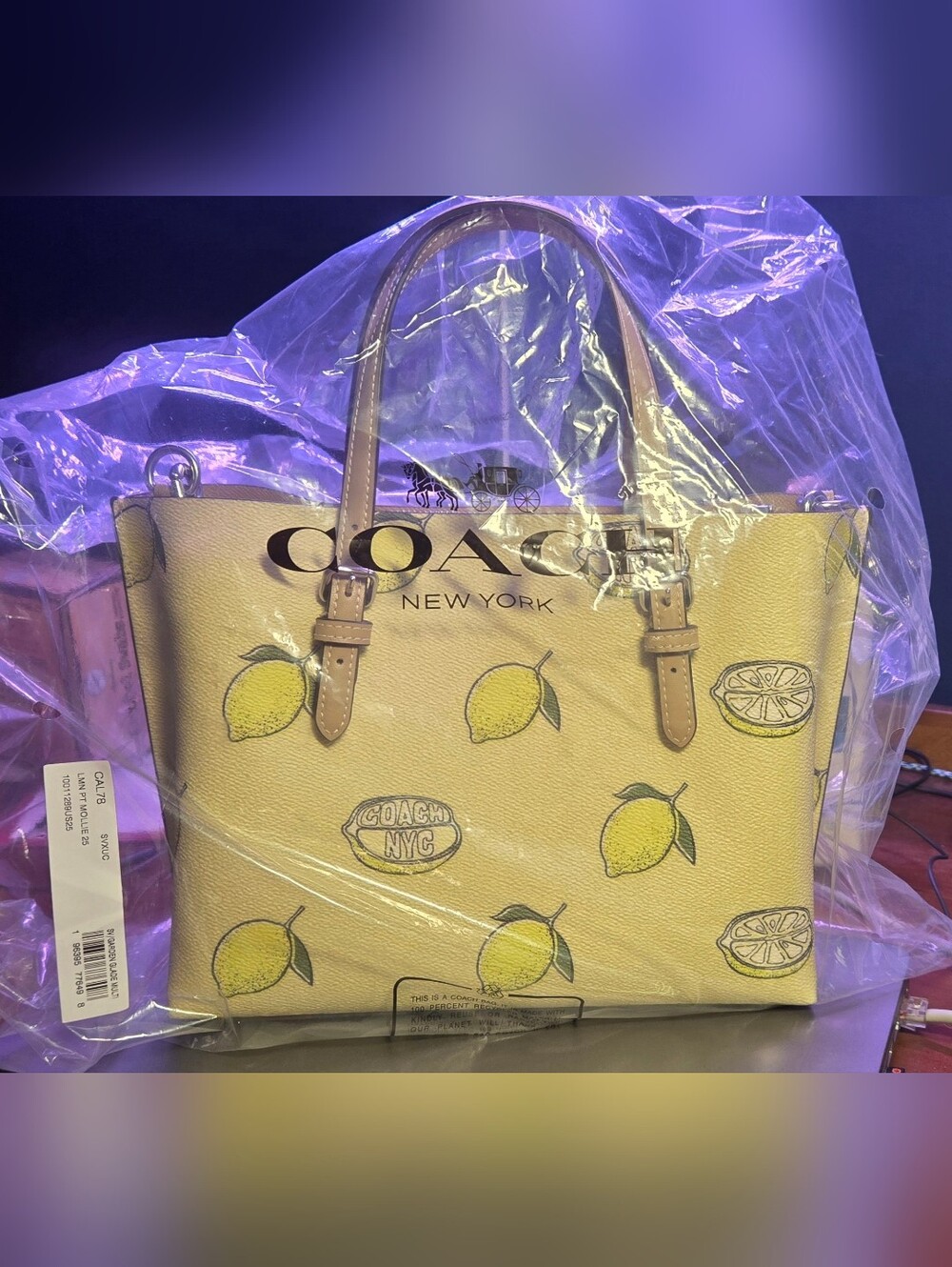 COACH Leather Mollie Tote Bag 25 with Lemon Print - Picture 3 of 11